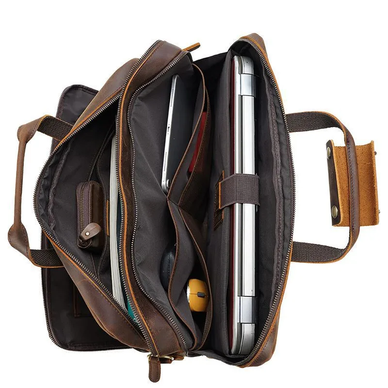 European and American retro leather handbags men's multi-function shoulder diagonal bag large capacity business briefcase men