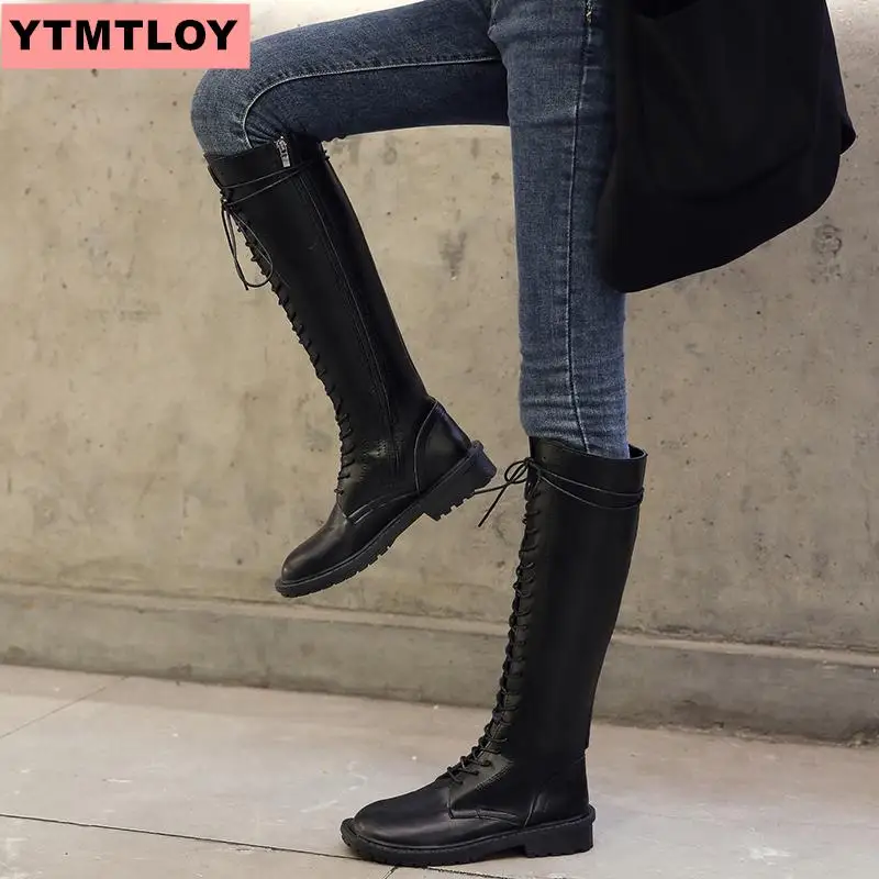 Лидер продаж Сезон весна-осень Модные женские сапоги до колена на шнуровке Цвет