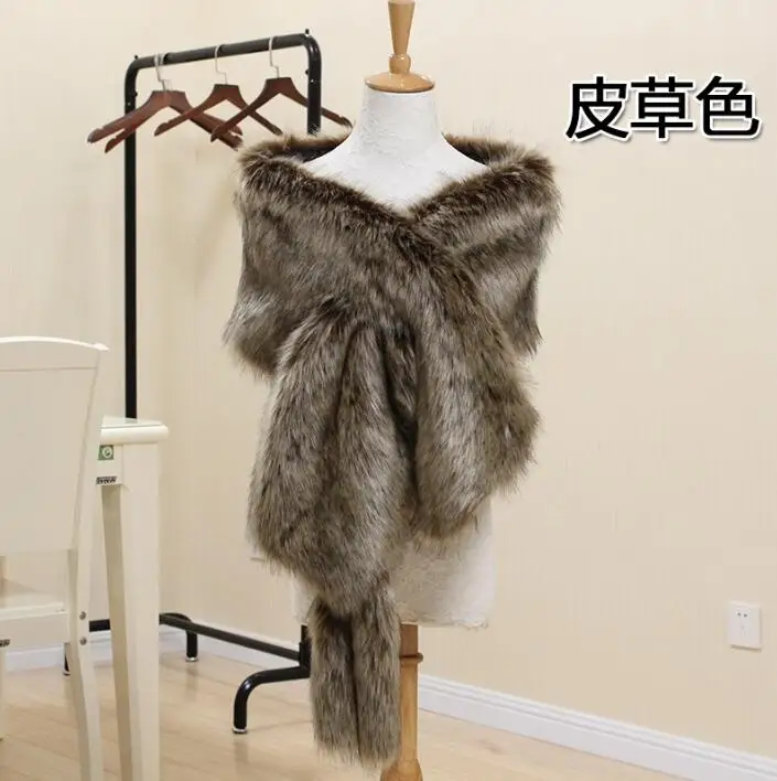 Qearlstar женская большая роскошная меховая шаль толстый Болеро Свадебная накидка из