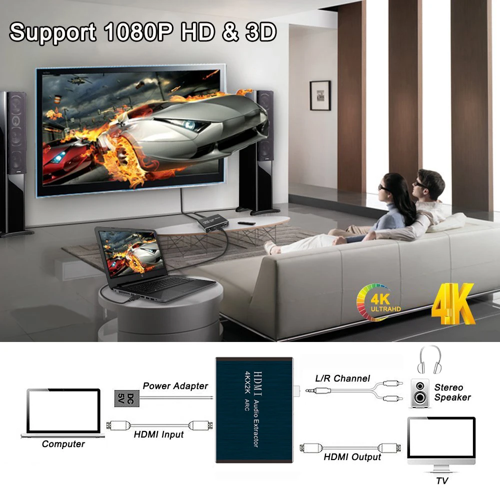3D оптический TOSLINK SPDIF 5 1 ARC HDMI аудио экстрактор сплиттер 4K x 2K 30 Гц в | Электроника