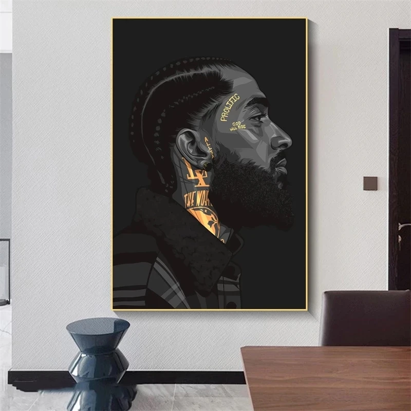 Плакат с рисунком нипси хасл рэпер настенная живопись для гостиной черный белый
