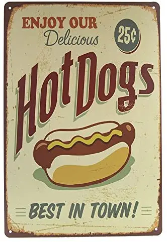 

Enjoy HOT Dogs Vintage Tin Sign Bar Pub Home Wall Decor Retro Metal Art Poster