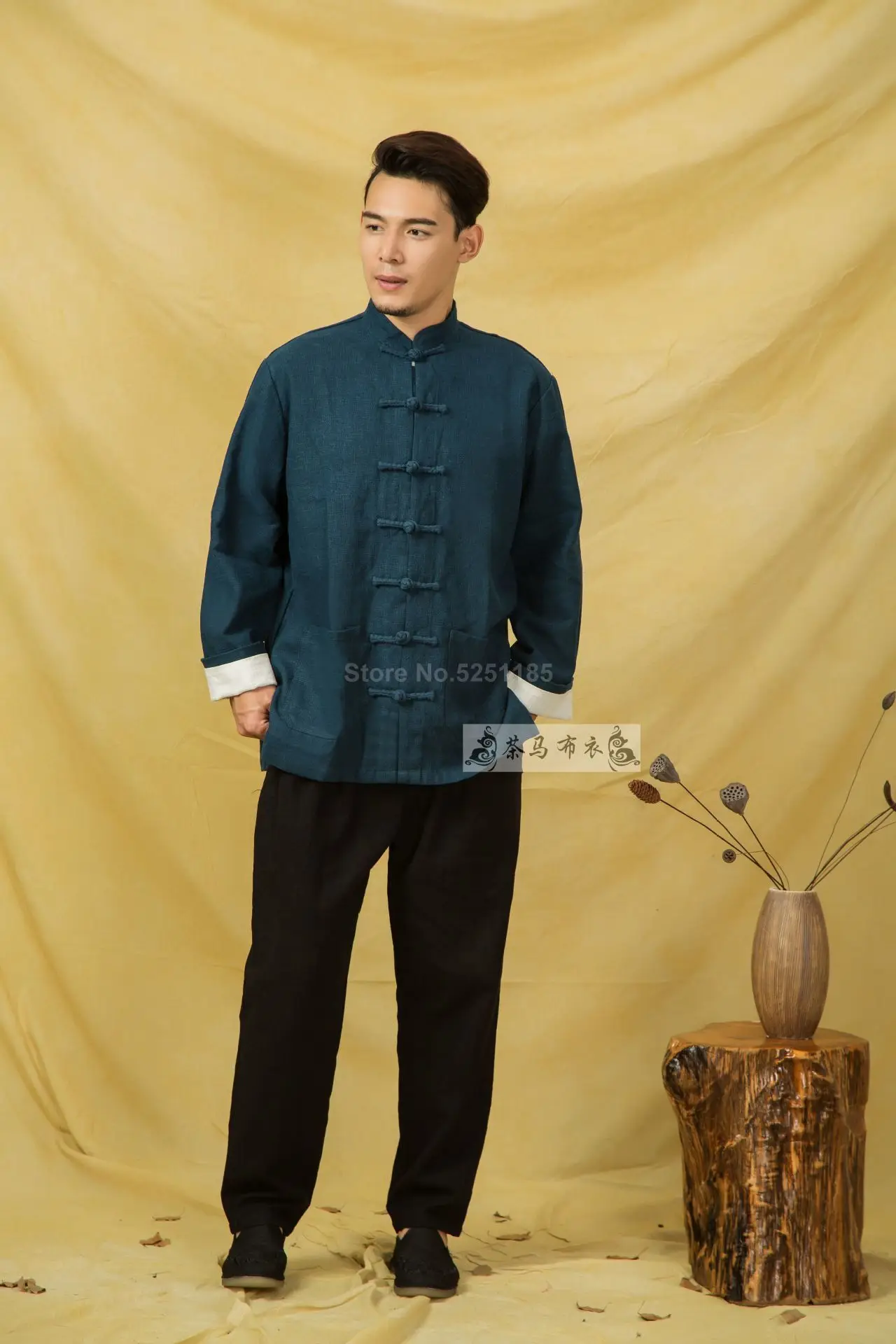 Осенние мужские льняные куртки Hanfu в китайском стиле, традиционные топы, костюм Tang, Свободная блуза с длинными рукавами, Восточная одежда Kung Fu Asia