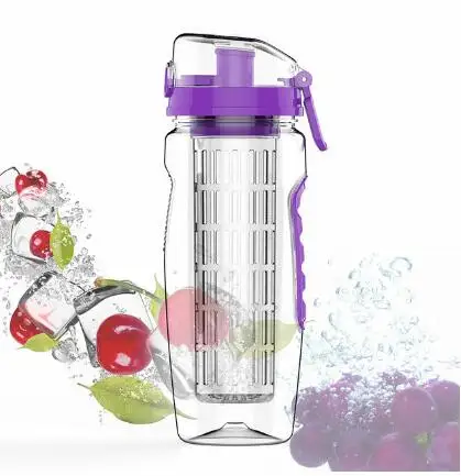 Purple Transhome Tritan пластиковая бутылка для воды BPA фруктовая бутылка для заварки воды герметичные бутылки для питьевой воды для спорта посуда для напитков - Цвет: Purple