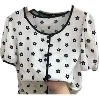 cotton 2021 summer new loose chiffon shirt womens print short sleeve minority foreign style top