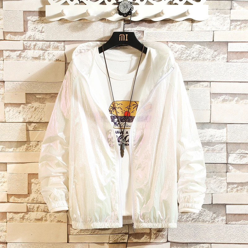

Ladies Jacket Summer Color Reflective Thin Windbreaker Ladies Hooded Jacket Sun Protection Jacket Zipper Bomber Jacket