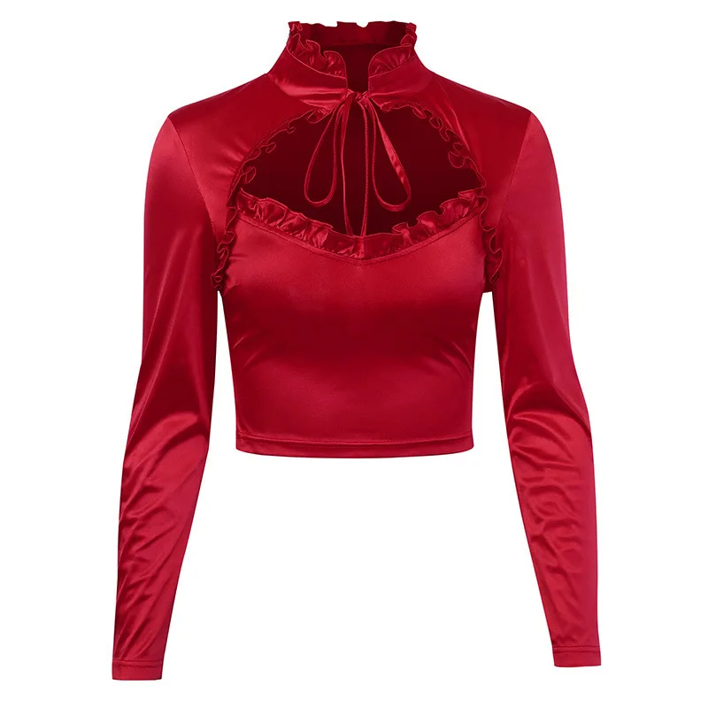 Лук рюшами выдалбливают для женщин футболка Топ Бандажное облегающее