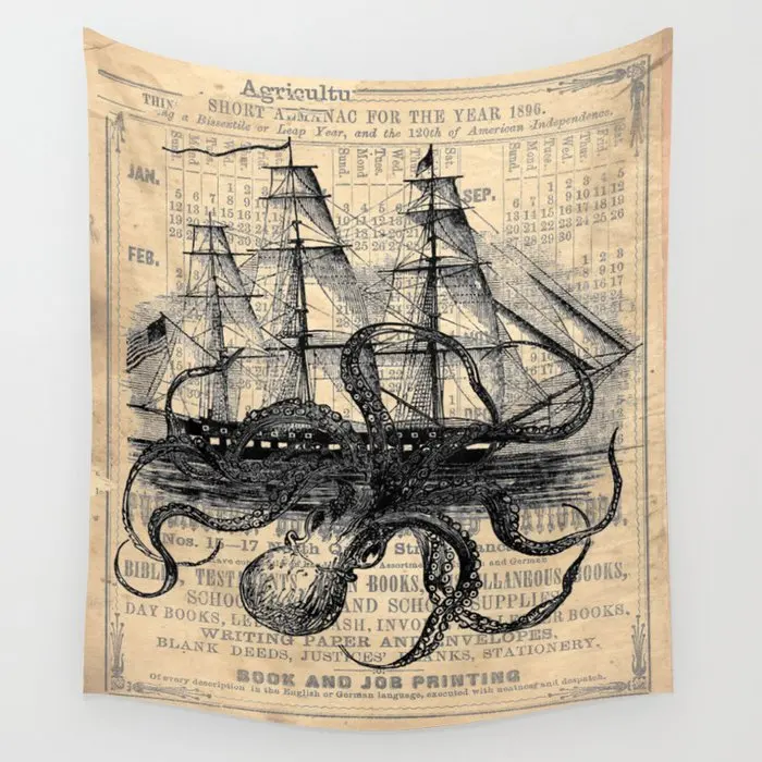

Octopus Monster Attacking Ship Tapestry Background Wall Covering Home Decoration Blanket Bedroom Wall Hanging Tapestries