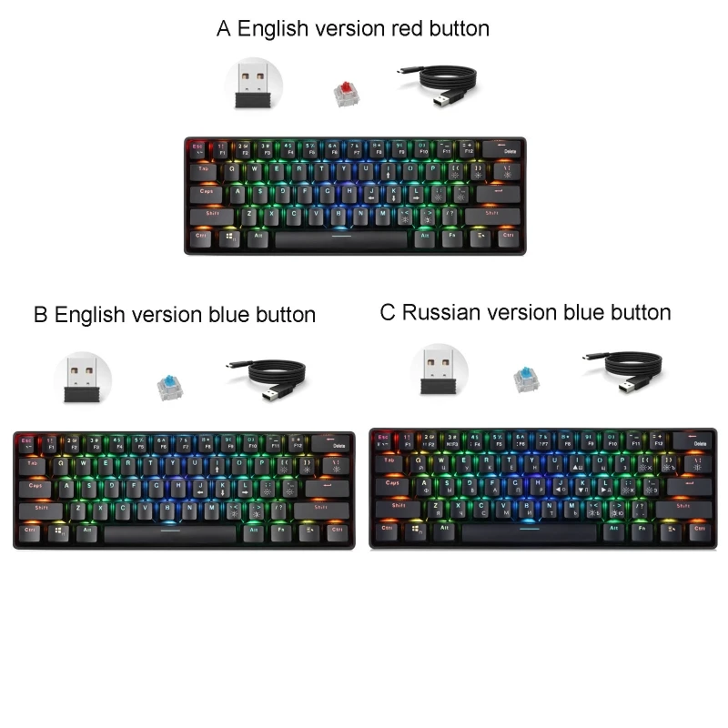 

Russian English Mechanical Keyboard 61 Keys USB 2.4G Wireless Dual Mode Gaming Keyboards Backlight for Desktop PC