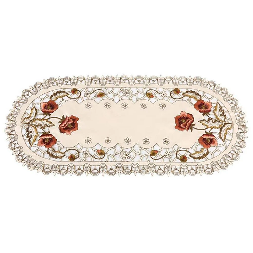 

40*85cm Vintage Embroidered Fabric Oval Tablecloth For Wedding Party Event Banquet Home Decoration Supply Table Cover