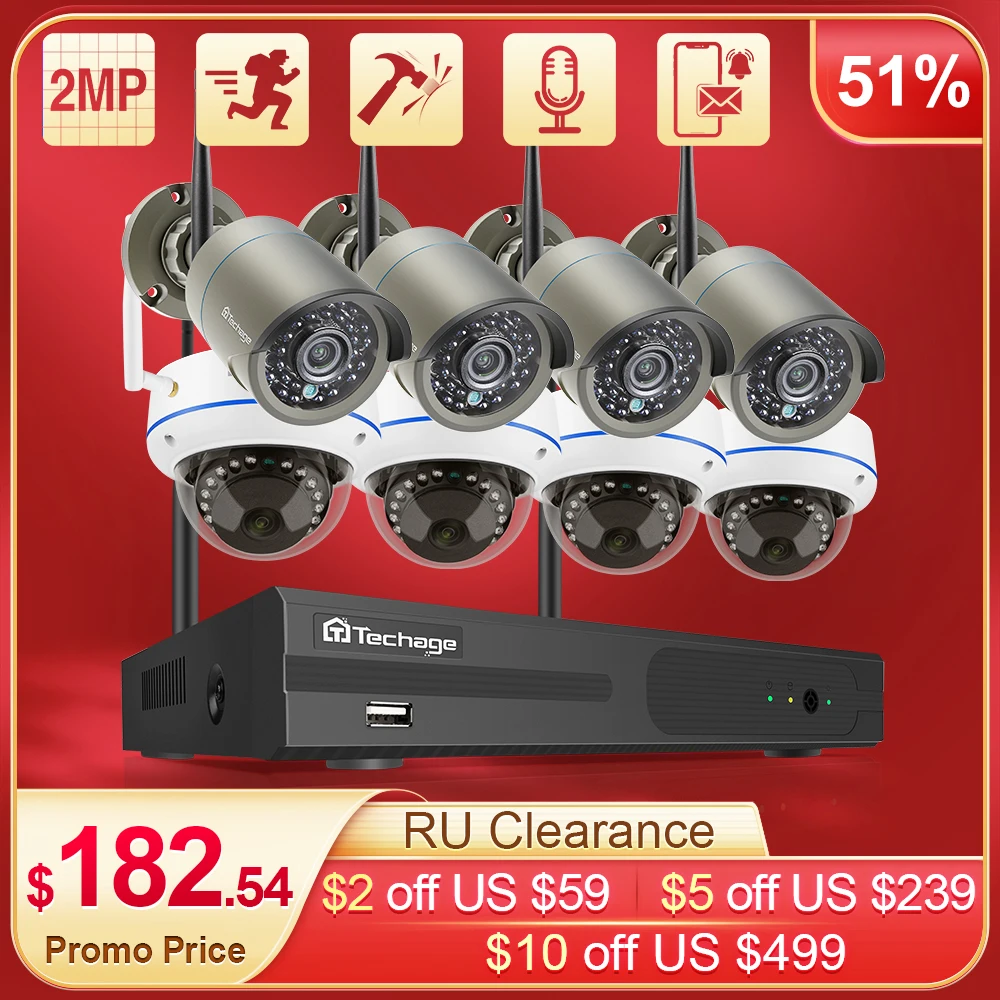 Наружная купольная камера Techage 8 каналов Wi Fi антивандальная запись звука