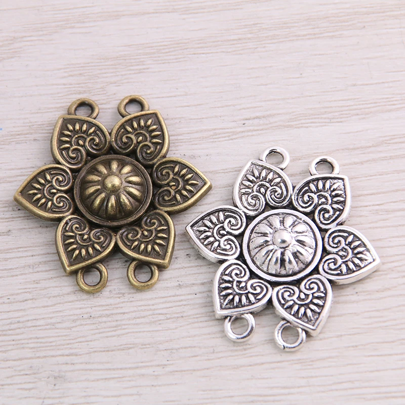 

15pcs 33*35mm New Product Two Color Zinc Alloy Retro Flower Porous Connectors Jewelry Making DIY Handmade Craft Antique