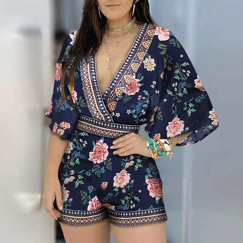 

Jumpsuit women casual summer floral print jumpsuit 2021 jumpsuit female sleeve halter jumpsuit