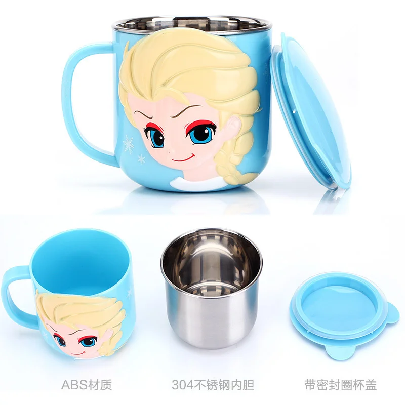 Disney-taza de agua para ni&ntilde;os, con dibujos animados de acero inoxidable 3D vaso de agua, vajilla para ni&ntilde;os, antica&iacute;da-4