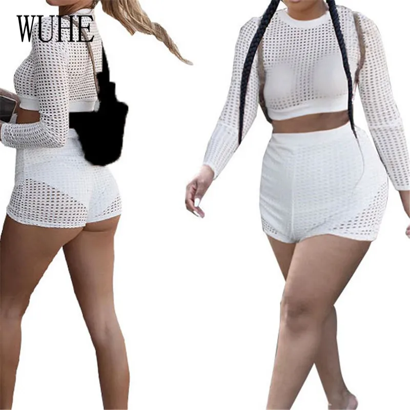 

KEXU Tracksuits High Street Outfits Hollow Out O Neck Long Sleeve Crop Top and Short Pants Sports Fitness Casual Party Clubwear