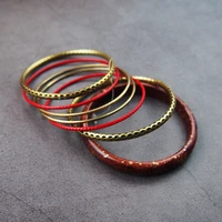 new bronze bracelets bangle 5set special wood metal hollow retro big circle women girls punk jewelry 6 8cm all match red 011