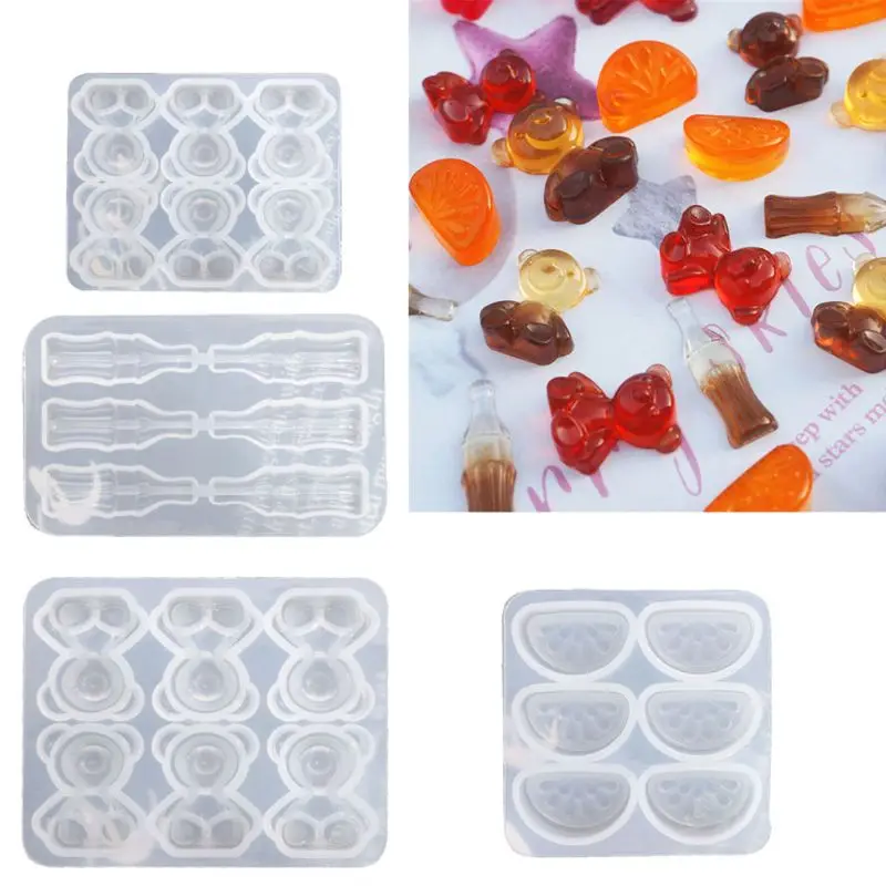 DIY Cute Gummy Molds Silicone Bear Orange Candy Chocolate Coke Drink Bottle Expory Resin Casting Pendant Mold Art Craft | Украшения и