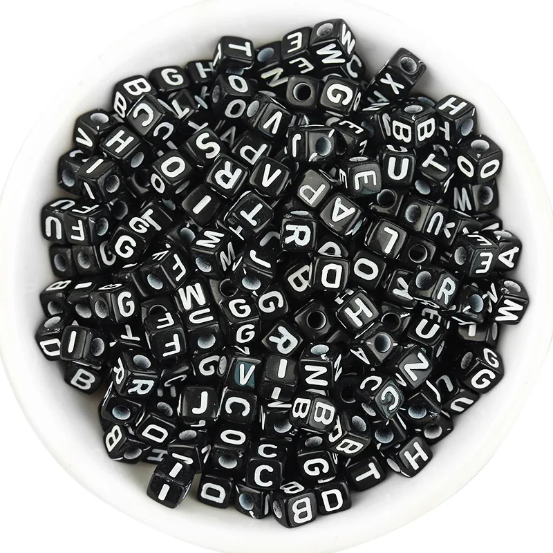 

500pcs 6mm Black Acrylic Square Alphabet Beads Loose Spaced Seed Bead for Needlework Jewelry Making DIY Charms Bracelet Necklace