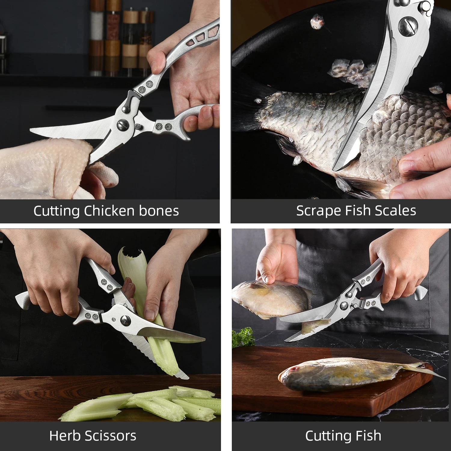 Chicken Bone Kitchen Scissors Shears Duck Fish Cutter 4Cr13 Stainless Steel Scale Clean Cook Knife | Дом и сад