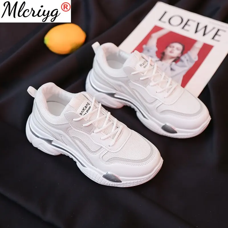 

2021 New Women's Chunky Sneakers Thick Bottom Platform Vulcanize Shoes Fashion Breathable Casual Running Shoe for Woman Female