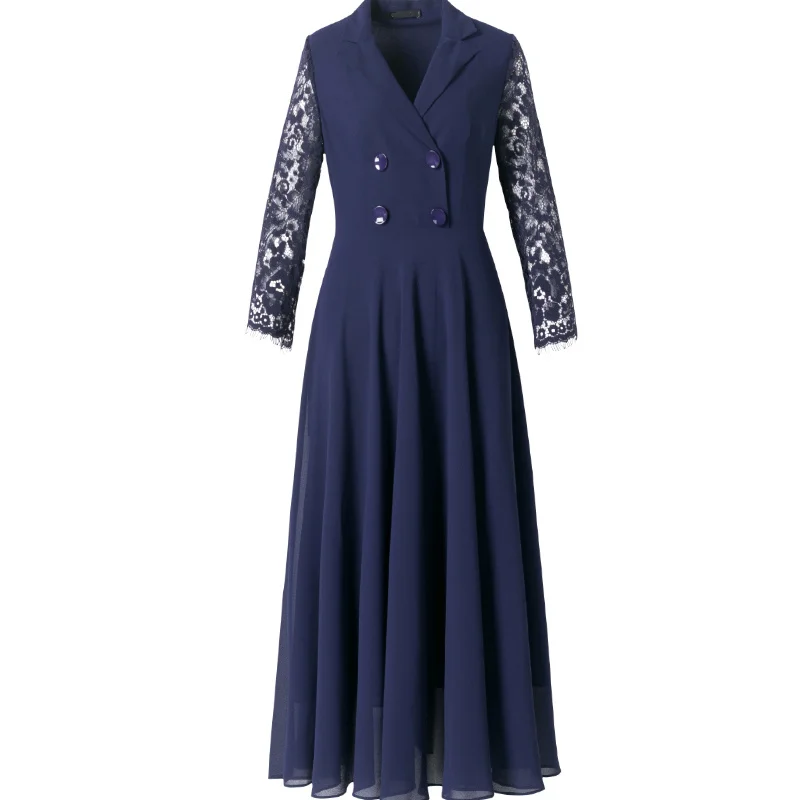 

2021 Spring New Fashion Three Quarter Hollow Out Sleeve Lace Patchwork Dress Women