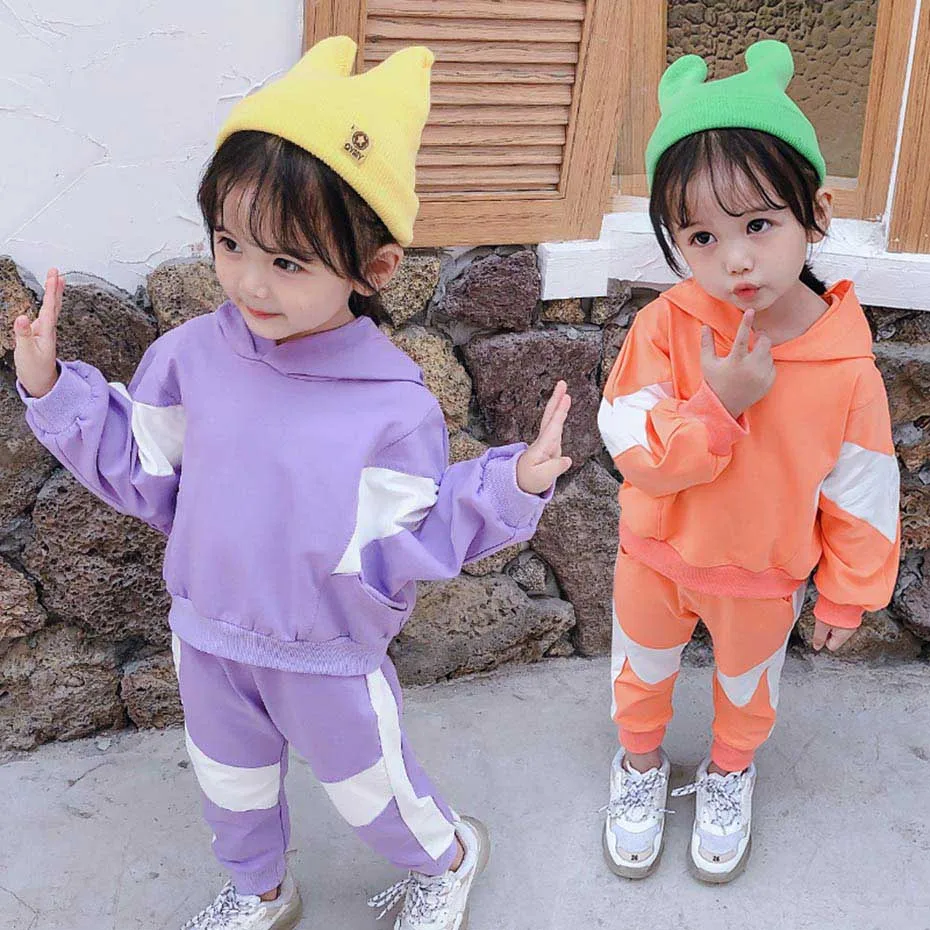 Одежда для малышей Лоскутные толстовки с капюшоном + штаны 2 предмета одежда