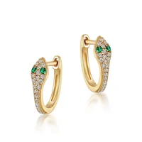 ly 925 sterling silver snake synthetic green crystal 9k gold animal cilp earrings for women boucle oreille femme fine jewelry