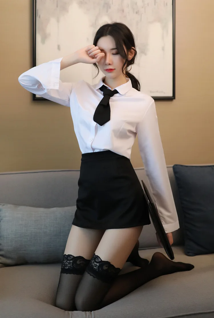 

2021Sexy lingerie set, sexy secretary uniform, sexy white clothes, black skirt, professional stretch suit, role-playing teacher