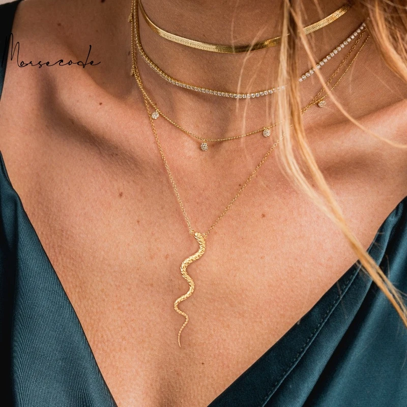 

MORSE 925 Sterling Silver Popularity Snake Animal Necklace For Women Mom Valentine Gift Choker Necklace Women Pendant Jewelry