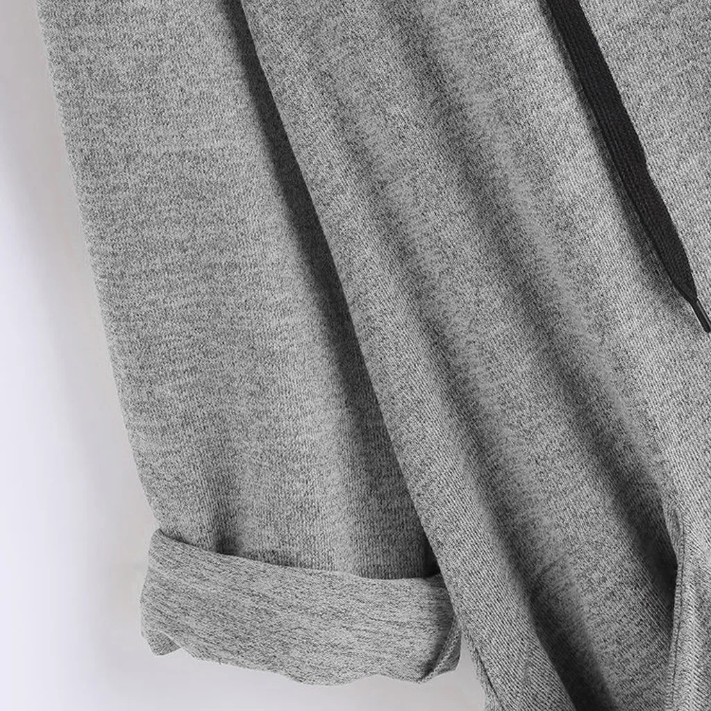 

New Women Casual Hoodies Print Cat Ear Hooded Long Roll Up Sleeve Pocket Irregular Top Blouse Feminine Oversize Sweatshirts