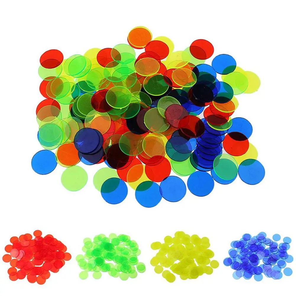 

100Pcs 19mm Bingo Chips Transparent Color Counting Math Game Counters Markers