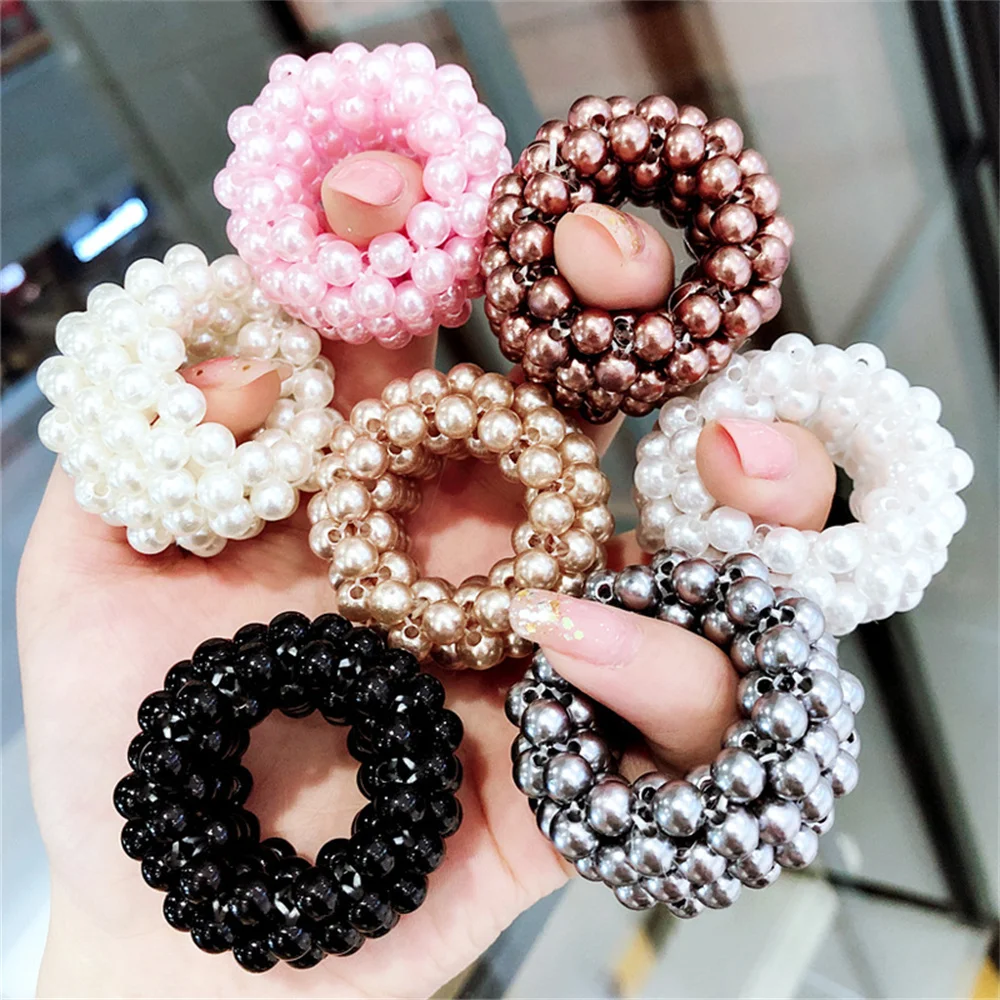 

1PC Pearl Beads Scrunchies Fashion Pearls Elastic Hair Rope Gum For Women Girls Ponytail Holders Rubber Pearls Hair Ring New