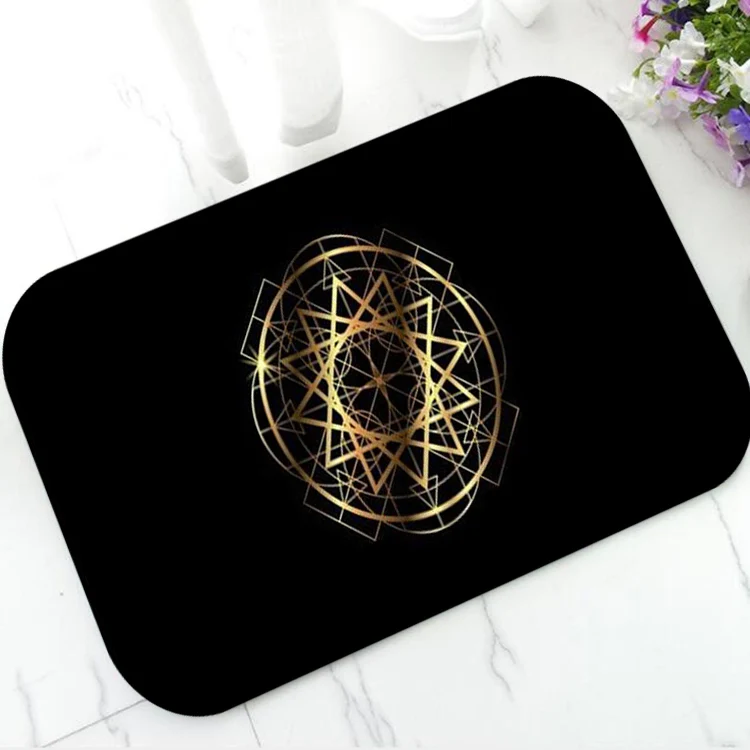 

Ethnic Golden Sri Yantra Tattoo Rubber Bath Mat Interlocking Sri Chakra Geometric Mandala Floor Doormat Rug Carpet Decor 50x80cm