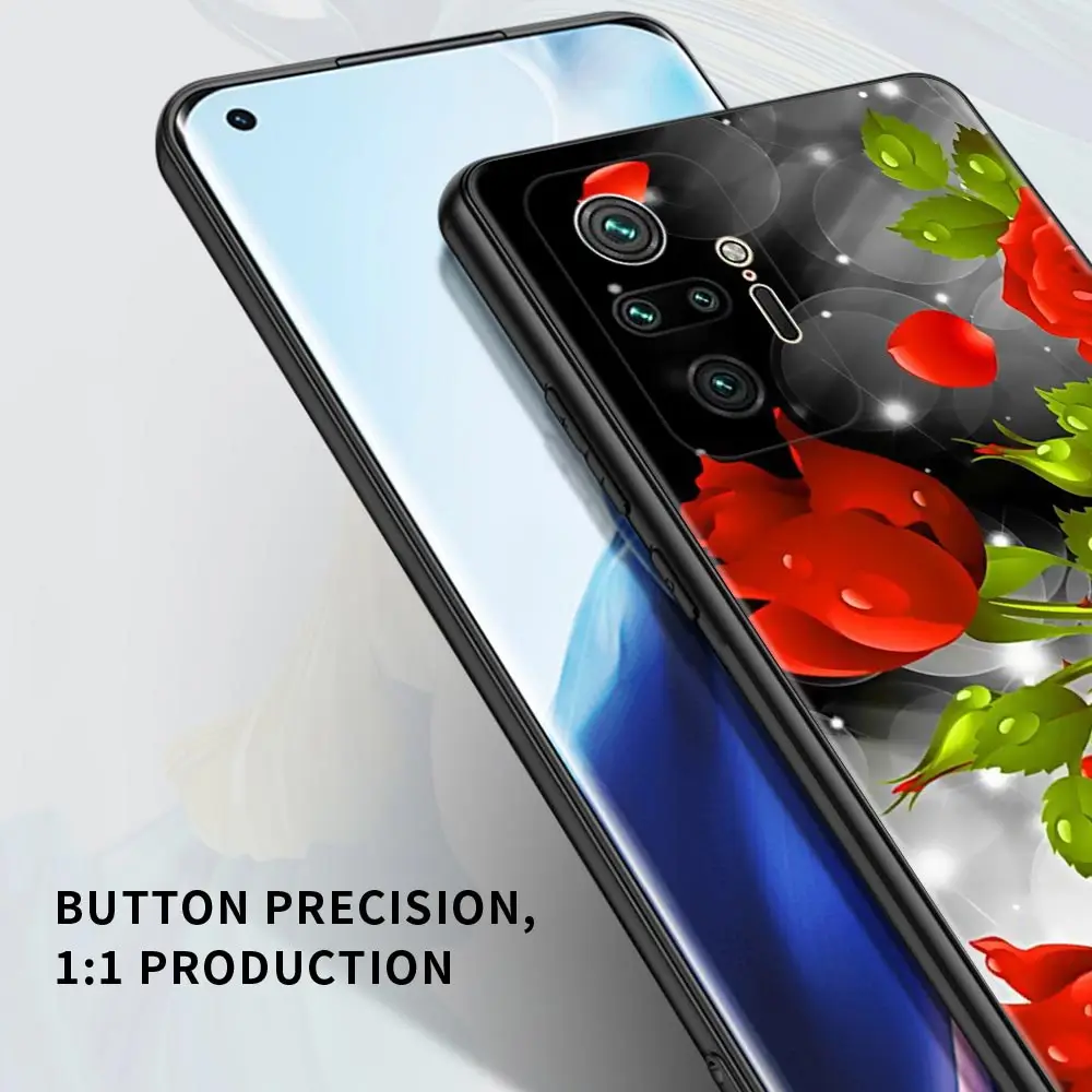 Чехол для Redmi Note 10 Pro Max 9 8 8T 7 чехол K40 Plus Power 9A 9C 9T 8A ярко-красные розы с цветами |