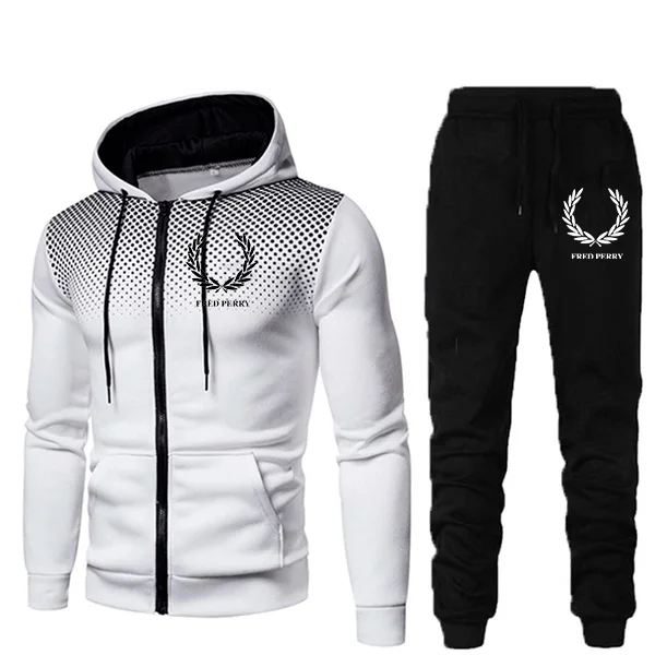 

Men's Tracksuit 2 Pieces Set Hoodies+Pants Sport Suits Casual Tracksuit Male Sportswear Zipper Hoodie Sweatshirt 2021 New