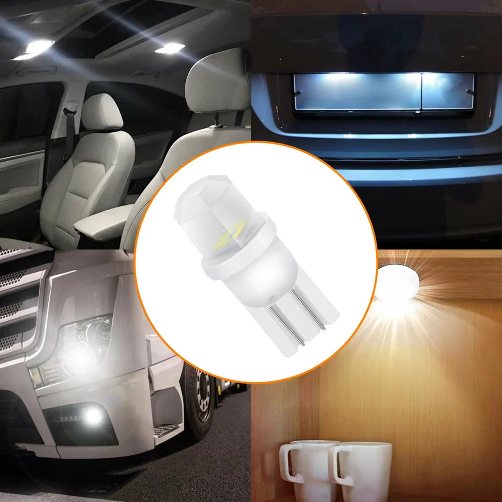 10 шт. керамическая Светодиодная лампа T10 W5W 194 светодиодный LED Canbus 4SMD 168