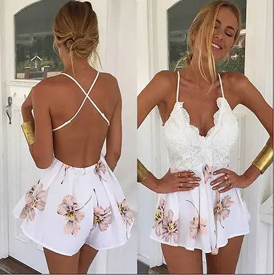 

Women Ladies Clubwear V Neck Playsuit Bodycon Party Jumpsuit Floral Pint Sling Loose Casual Playsuits For Girls