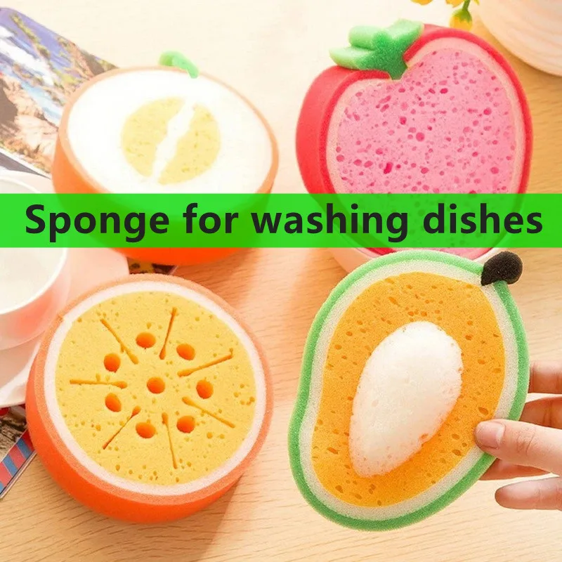 

2Pcs Attractive Thicken Fruit Shape Sponge Scouring Pad Magic Sponge Washing Dishes Oil Resistance Thickened Sponge For Washing