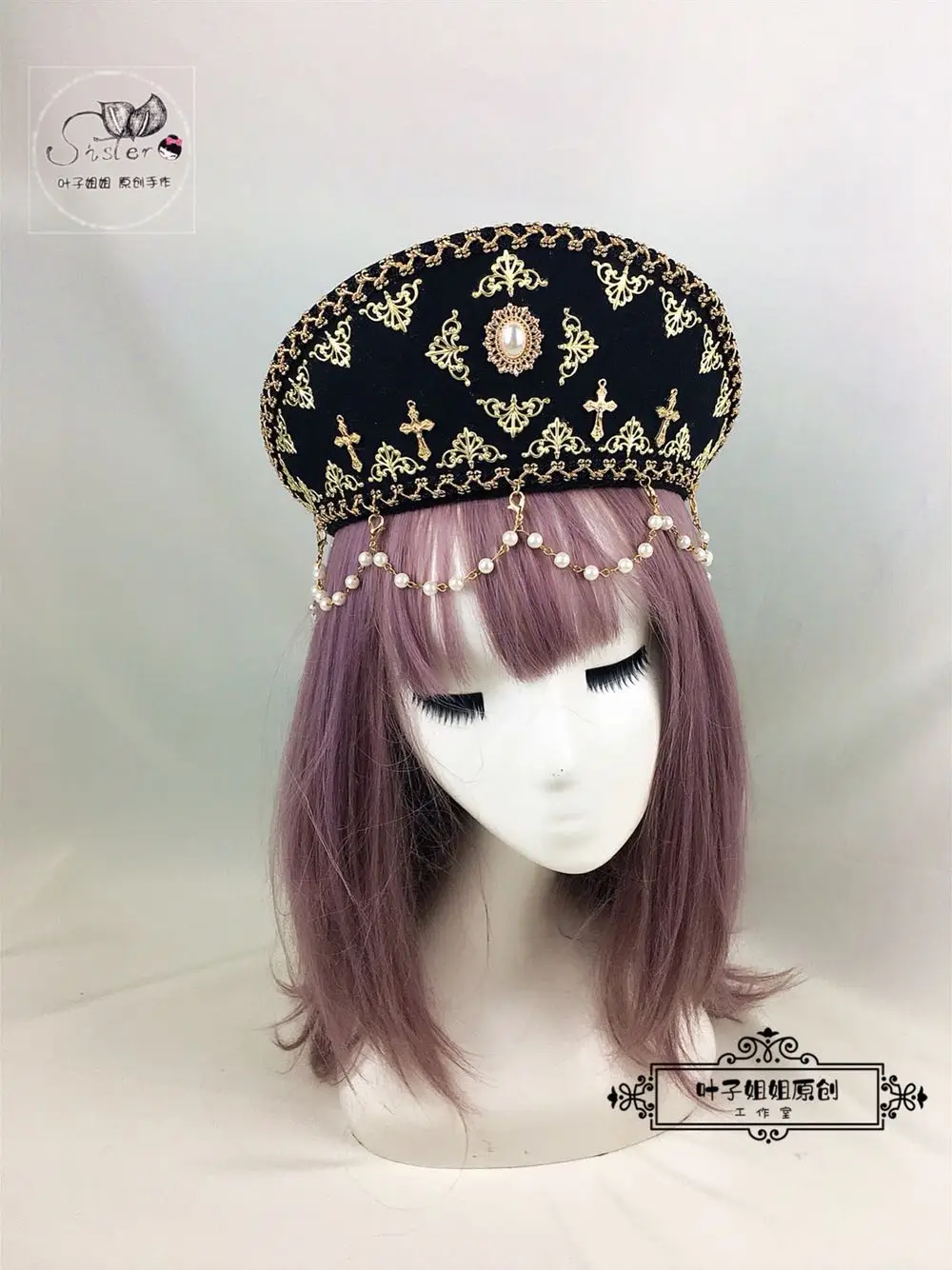 

Lolita hand-made lolita Virgin hair crown Tudor crown headband crown retro Cosplay Gothic Lolita Pearl Chain Court Retro Crown