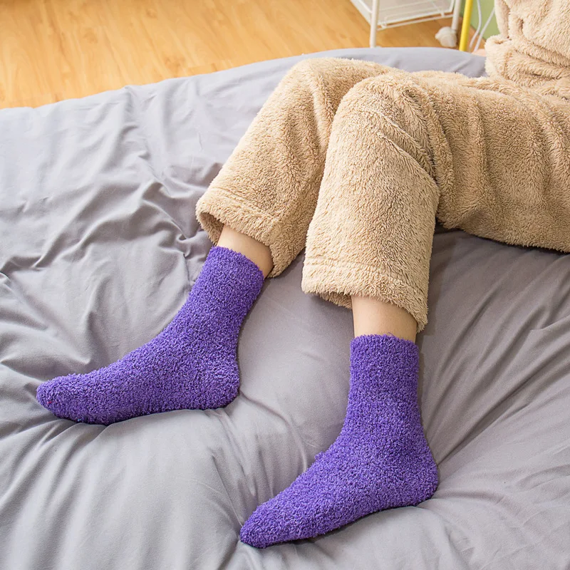 Карамельного цвета теплый носки плюшевые женские из кораллового флиса дышащие