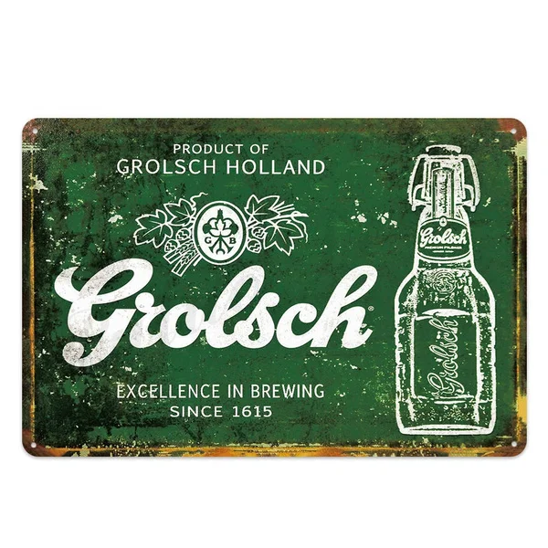 

Пивной знак grolsch, металлическая табличка, металлический винтажный Настенный декор для бара, паба, клуба, мужская пещера, жестяные пластины, м...