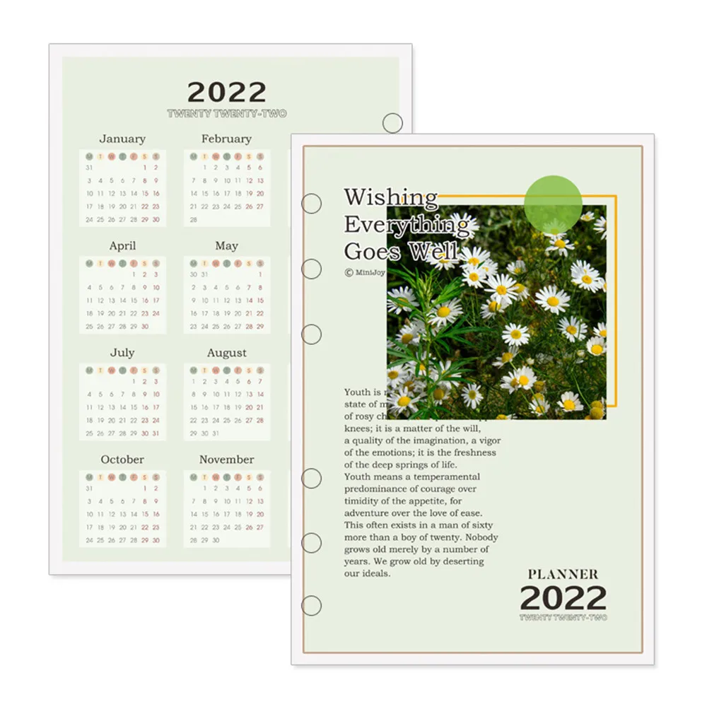 

2022 календарь для блокнота, внутренние страницы A5/A6/A7, блокнот со свободными листами, планировщик, разделители, 6 отверстий, разделительные ст...