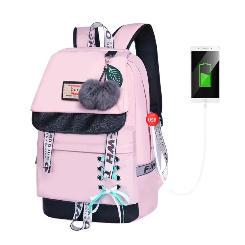 

Children school bags for girls cute pink backpack schoolbag korean style bowknot fur ball girl school backpack bookbag