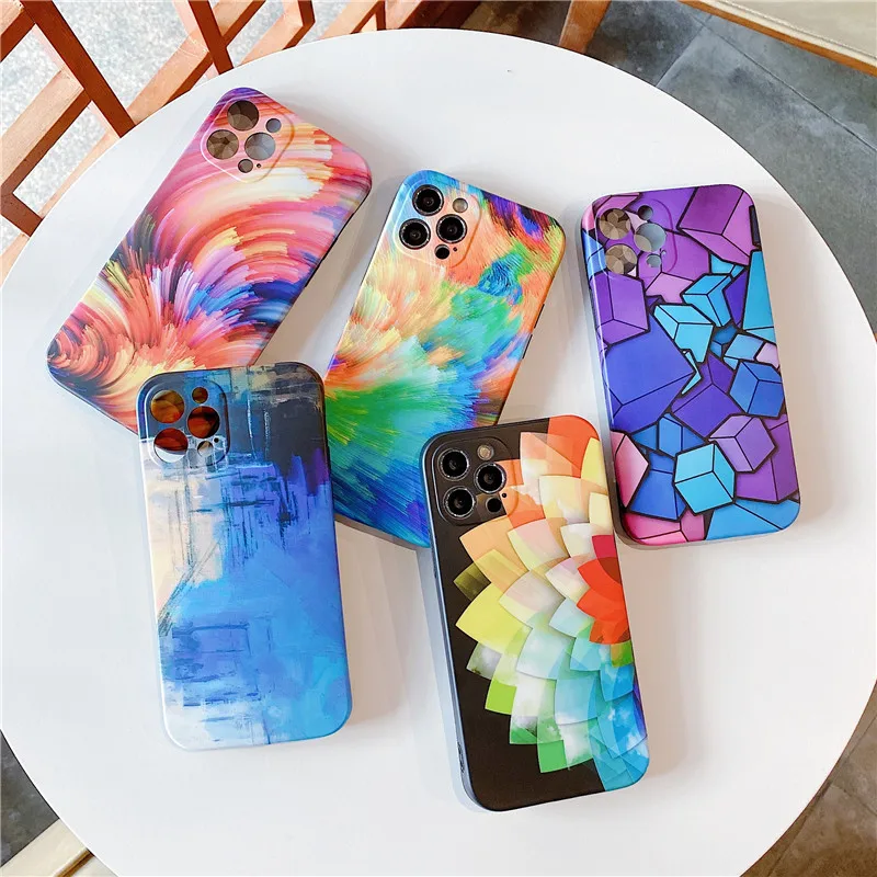 

Colorful painting Phone Case For iPhone 11 12 Pro X XR XS Max 8 7 Plus SE 2020 Matte Protection Soft IMD Silicon Cover