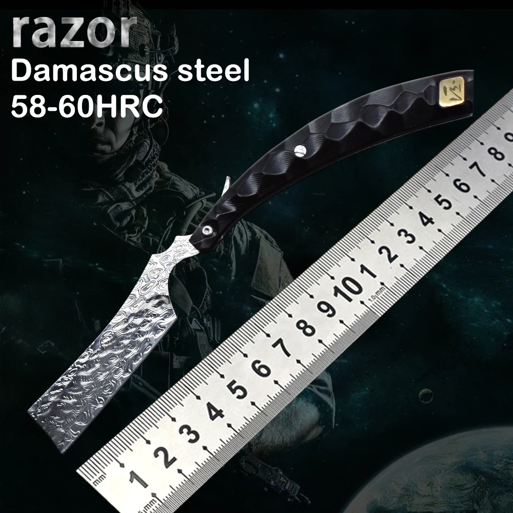 Damascus Folding Knife Men's Razor Self-defense Knife Outdoor Rescue Survival Camping Hunting Tactical Practical