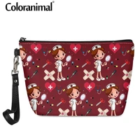 coloranimal lovely nurse cartoon pattern make up bag for ladies travel necessity mini cosmetic case pu waterproof toiletry pouch