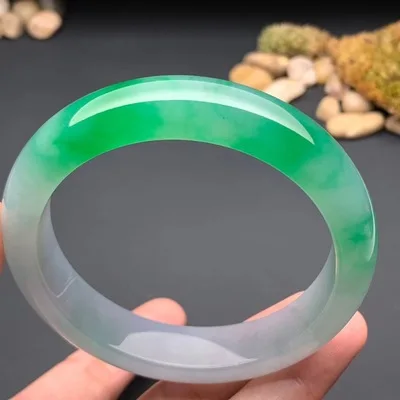 

Zheru Jewelry Natural Burmese Light Green Two-color Jade 54mm-64mm Bracelet Elegant Princess Jewelry Best Gift for Mother and Gi