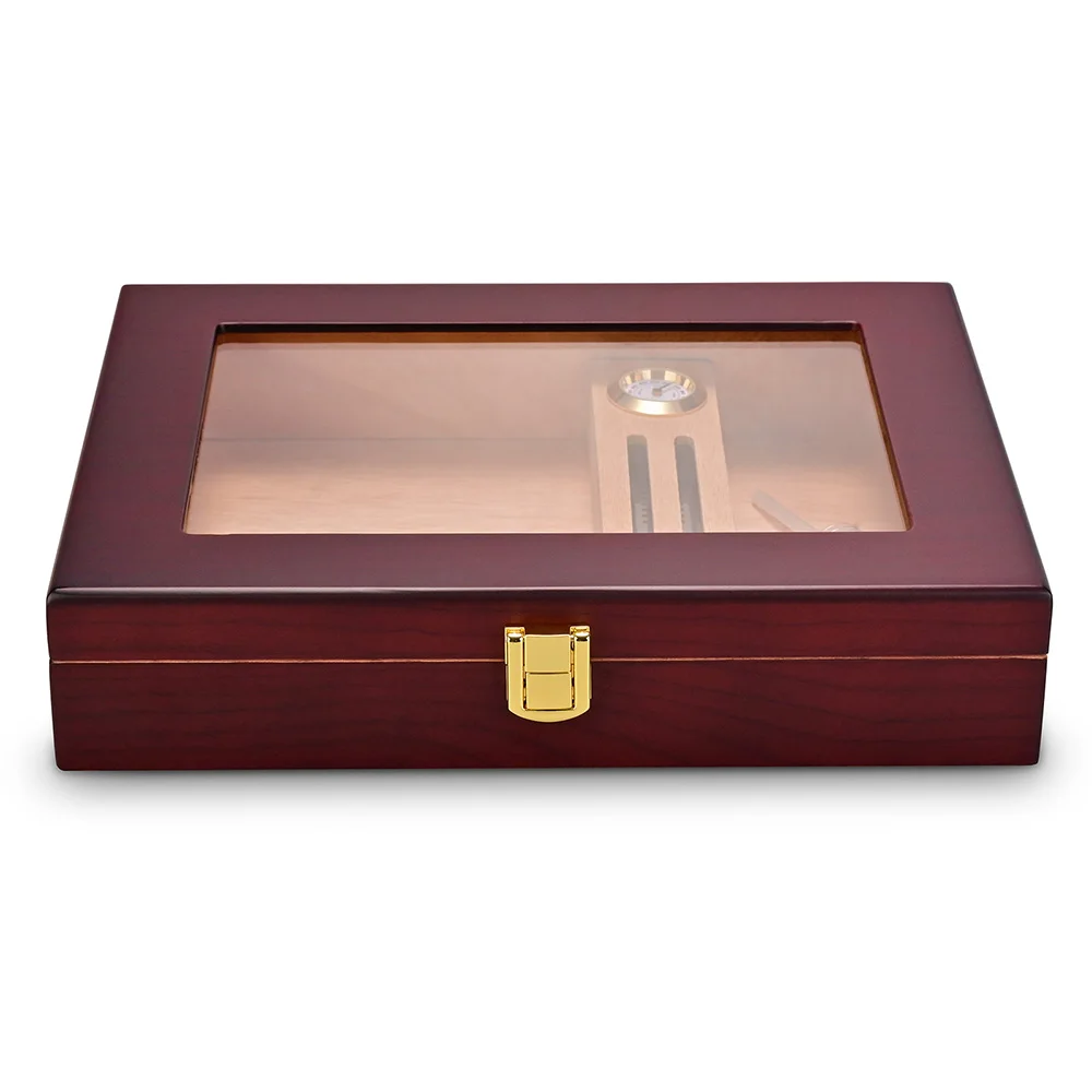 

Cedar Wood Travel Cigar Humidor Box With Humidifier Hygrometer Humidor Cigar Box Case Glass Humidors Fit 20-30 COHIBA Cigars
