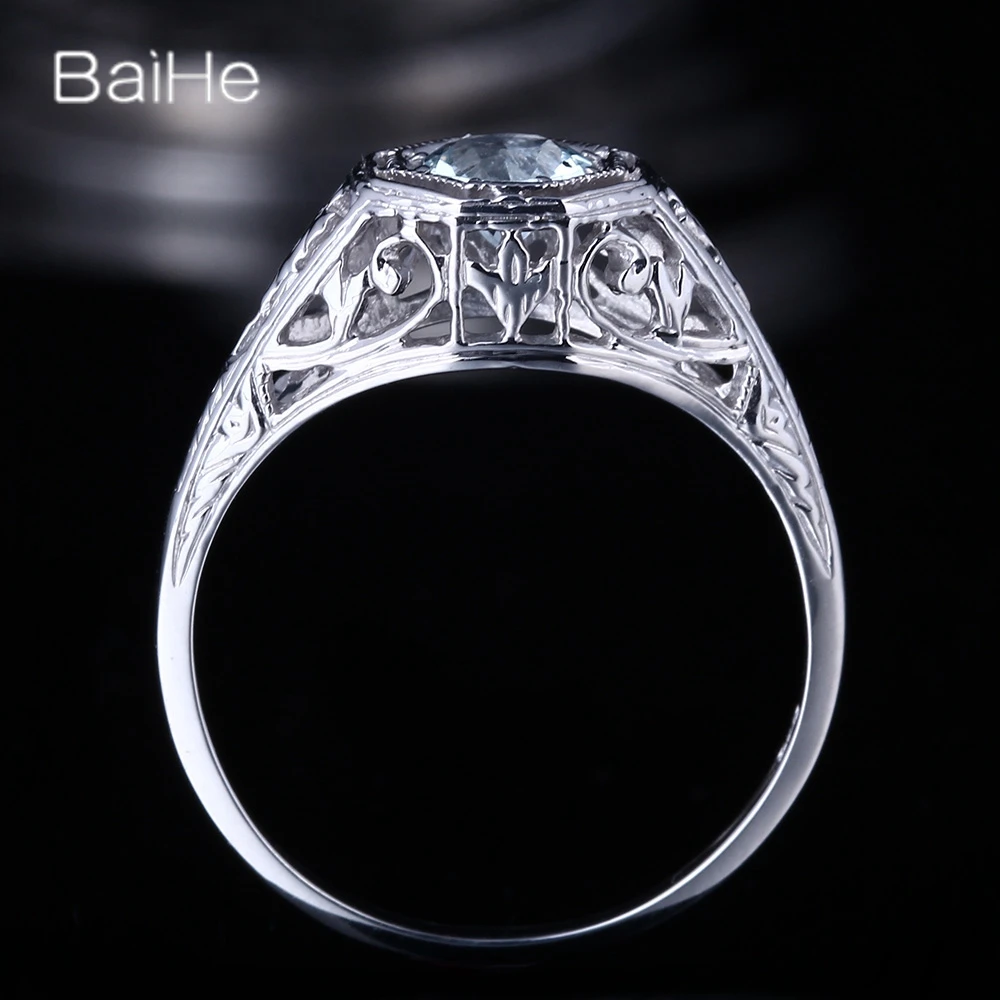 BAIHE Solid 14K White Gold Pear Aquamarine Ring Lady Men Women Classic Fine Jewelry Aquamarin-Ring Аквамариновое кольцо |