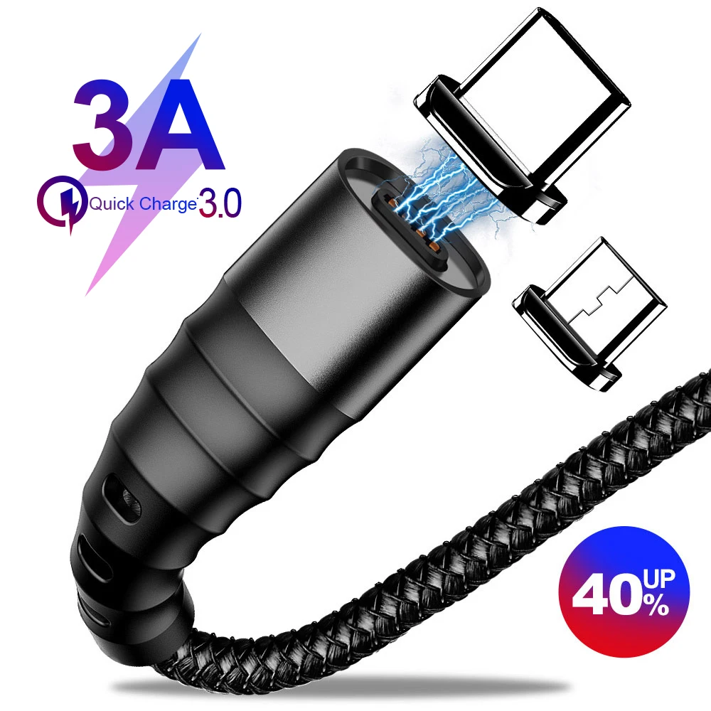 Магнитный кабель 3A type-C для samsung A70 huawei P30 lite Micro usb провод для быстрого заряда USB C Магнитный телефонный кабель для Xiaomi